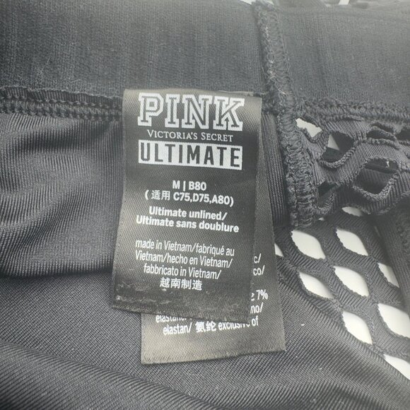 Victorias Secret Pink Ultimate Unlined Mesh Sports Bra Medium Black Racerback - Picture 5 of 6